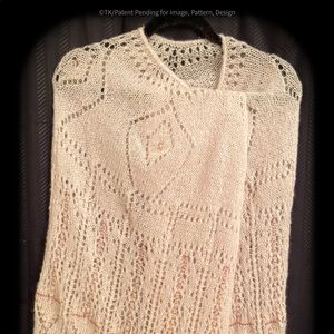 Custom Made AK Raven Feathers Formline Art Lace Shawl, Baby Suri Alpaca & Silk